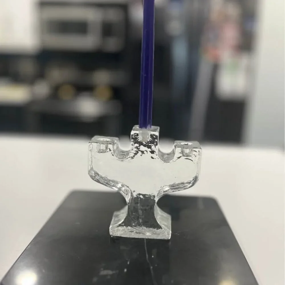 MCM Pukeberg clear candle holder, designed by Staffan Gellerstedt